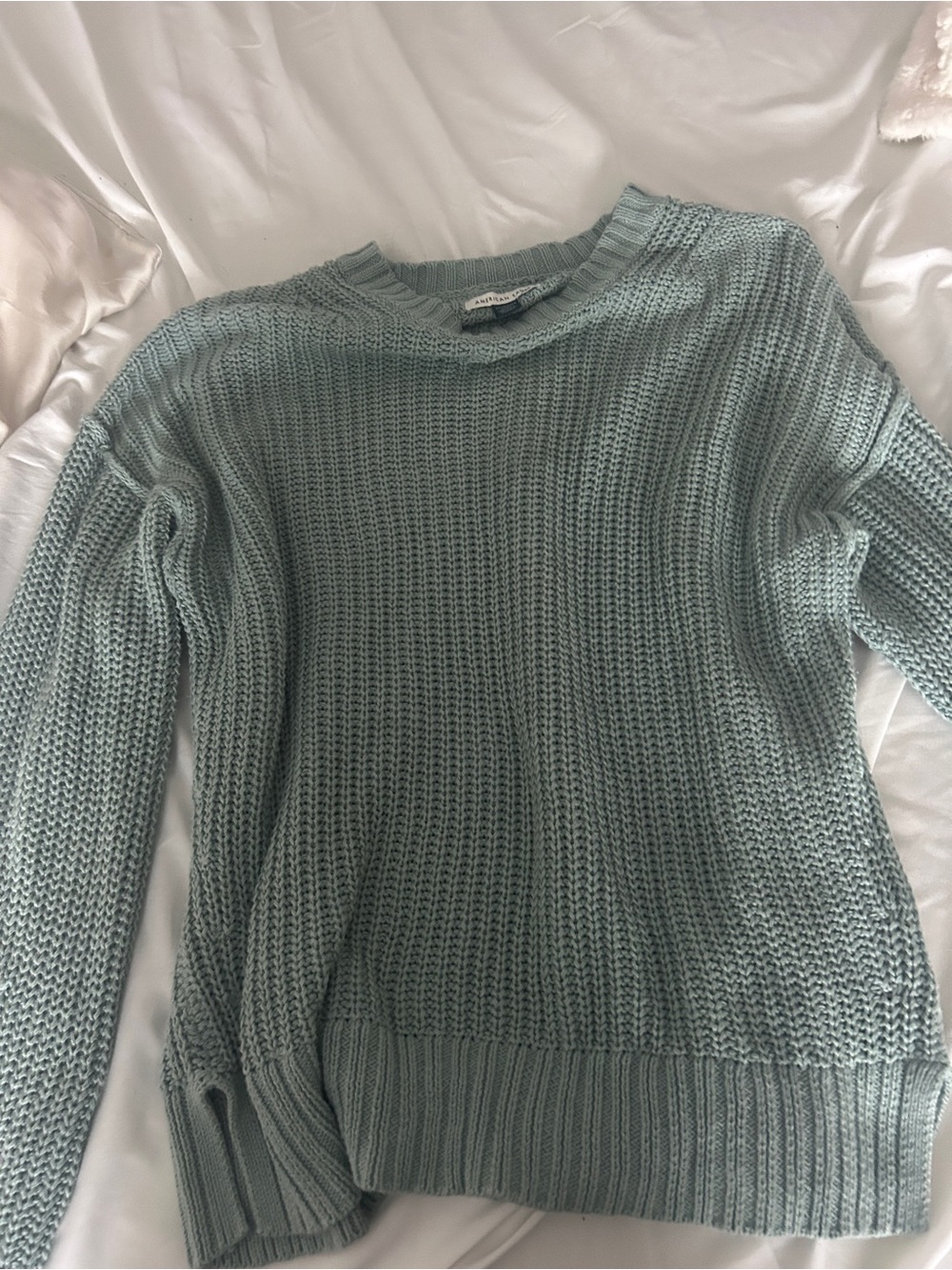 American Eagle Outfitters Light Sage Green Chunky Crew Sweater